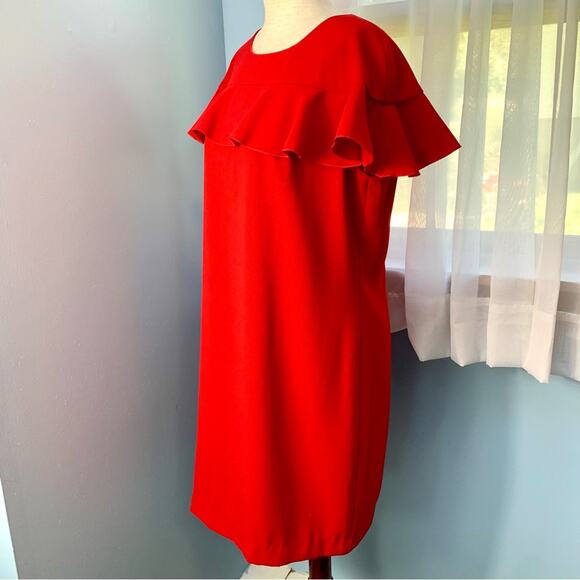 Trina Turk Red Shimmer Ruffle Sheath Dress Size 10 - Picture 5 of 10